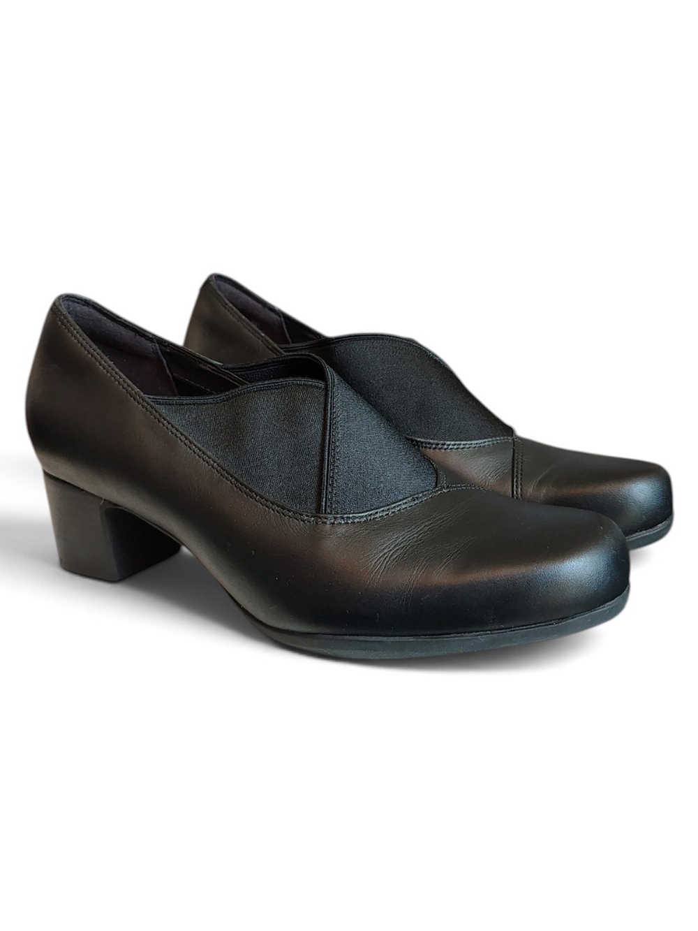 Clarks Women's Rosalyn Olivia Black Leather Slip On Criss Cross Pump Heels Sz 10